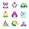 Polygonal triangle logo. Business colored identity abstract symbols polygons ornamental vector graphic