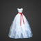 Polygonal wedding dress with shining sequins and red belt