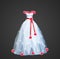 Polygonal wedding dress with shining sequins and a red sash and
