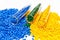 Polymeric dye. Colorant for plastics. Pigment in the granules.