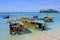 Polynesian boats mooring on Muri lagoon in Rarotonga Cook Island