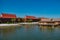 Polynesian Resort cabins and Disney`s Grand Floridian Resort & Spa on sunset background at Walt Disney World  1