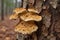 Polypore fungi tree closeup photo. Generate Ai