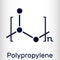 Polypropylene (PP), polypropene molecule. It is thermoplastic polymer of propylene. Skeletal chemical formula