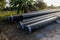 Polyvinyl chloride Drainage Pipe on a Construction Site. Polyvinyl chloride drainage pipes stacked for construction. Polyvinyl chl