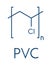 polyvinyl chloride plastic PVC, chemical structure. Used in production of pipes, window frames, electric cable insulation,.