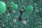 Polyvinylidene chloride molecule made with balls, conceptual molecular model. Chemical 3d rendering