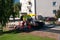 POLZELA, SLOVENIA - JULY 13, 2020: Workers on the street of the village is laying a new asphalt pavement, a team of road