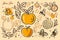 Pomegranate, apple and honeycomb border, Jewish new year, Rosh Hashanah, Shana