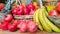 Pomegranate banana ananas basket fruits autumn background
