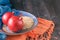 Pomegranate in ceramic bowl with brown rice