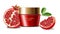 Pomegranate face cream realistic, red cosmetics, white background