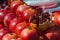 Pomegranate fruit on the counter. an orange-sized fruit with a t