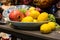 Pomegranate fruit and lemons still-life