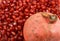 Pomegranate fruit on pomegranate seeds background