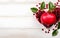 pomegranate fruit riped heart shape and leaves on white wooden table top view