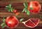 Pomegranate fruits wooden background