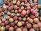 Pomegranate garnet fruit background pattern. Pomegranate whole with flower. Fresh raw organic garnet fruit.