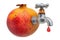 Pomegranate juice. Pomegranate with faucet, 3D rendering