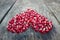 Pomegranate macro seeds in heart shape