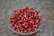 Pomegranate seeds in a crystal bowl