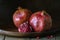 pomegranate seeds fruit Fresh ripe wooden background open dark vintage background still life organic Red vitamins wooden plate