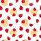 Pomegranate seeds seamless pattern. Colorfull red pomegranate seeds on the white background with yellow spots.