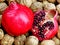 Pomegranate walnuts closeup