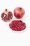 Pomegranate, whole fruit, half and the seeds