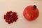 Pomegranates piece. Pomegranate seeds. Fruits pomegranate isolated on white background.