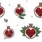 Pomegranates seamless pattern with cute hand drawn pomegranate fruits, heart shaped seeds inside