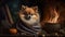 Pomeranian Pooch Perfectly Pampered by the Fire on a Plush Blanket