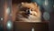 Pomeranian Pooch Pondering his Packed Placement in a Package