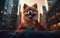 Pomeranian Protector A Furry Superhero in the City. Generative AI