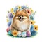 Pomeranian Puppy and Easter Eggs: A Sweet Watercolor Stock Photo AI Generated