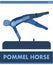 Pommel horse. Sports gymnastics. Male contest. Vector. Icon, pictogram. Summer international sports. Boys are training. Men`s comp