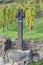 Pommern, Germany - 10 21 2020: Ancient cross at the roadside