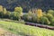 Pommern, Germany - 10 21 2020: Red train between the vineyards