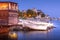 Pomorie, Bulgaria boats and houses in the evening