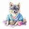 Pomsky Puppy Dressed to Impress: Pastel Headband, Bandana, and Glasses Galore! AI Generated