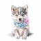 Pomsky Puppy with a Fashionable Twist: Pastel Headband, Bandana, and Glasses! AI Generated