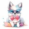 Pomsky Puppy in Pastel Headband and Bandana: A Bundle of Cuteness! AI Generated