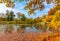 Pond in Alexander park in autumn, Pushkin Tsarskoe Selo, Saint Petersburg, Russia