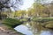 Pond with a bridge in the Park on a spring day, Tauride garden in St. Petersburg