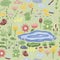 Pond frog lake water lilies reeds nature animals insects ducks, big set illustration