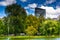 Pond in the Public Garden and buildings in Boston, Massachusetts