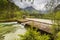 pond with a sluice and nature landscpape named schiederweiher in austria