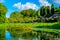 Pond at St. Fagans Castle near Welsh capital Cardiff