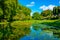 Pond at St. Fagans Castle near Welsh capital Cardiff