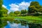 Pond at St. Fagans Castle near Welsh capital Cardiff